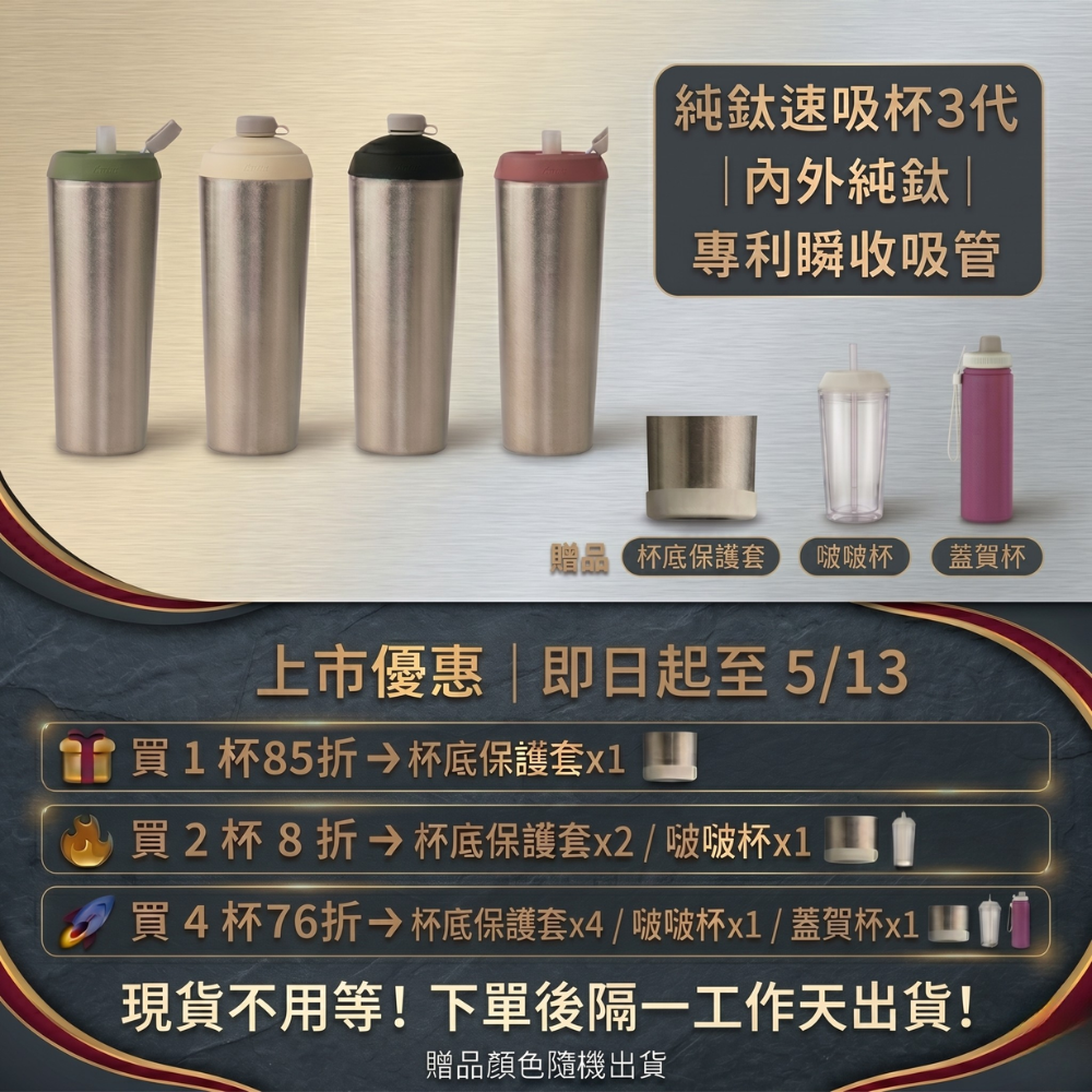 【上市優惠85折+送杯底保護套】純鈦速吸杯3代｜內外純鈦 x 專利瞬收吸管｜現貨不用等